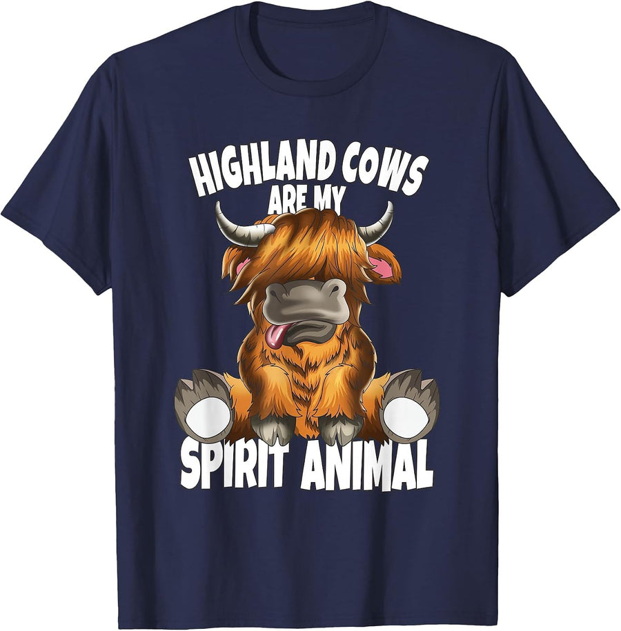 Scottish Beef Cow Highland Cows are My Spirit Animal T-Shirt - Navy Blue