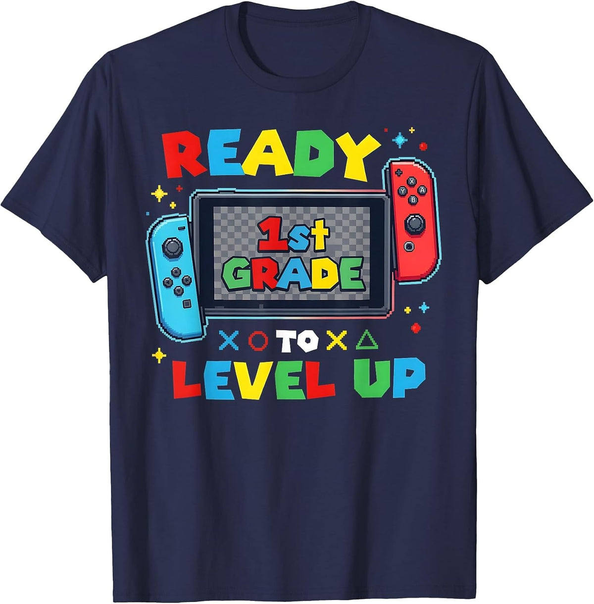 Level Up Gamer First Grade Boys Back to School 1st Grade Kid T-Shirt - Navy Blue