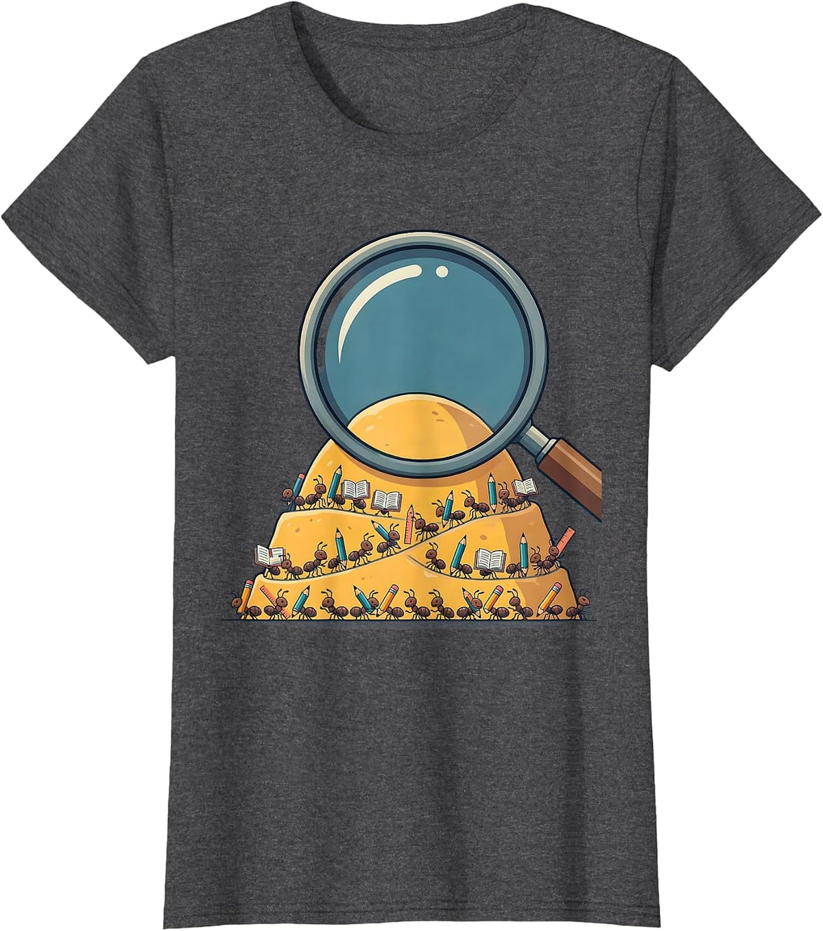 Women's Third Grade Teacher Magnifying Glass Ant Hill T-Shirt - Dark Heather Grey