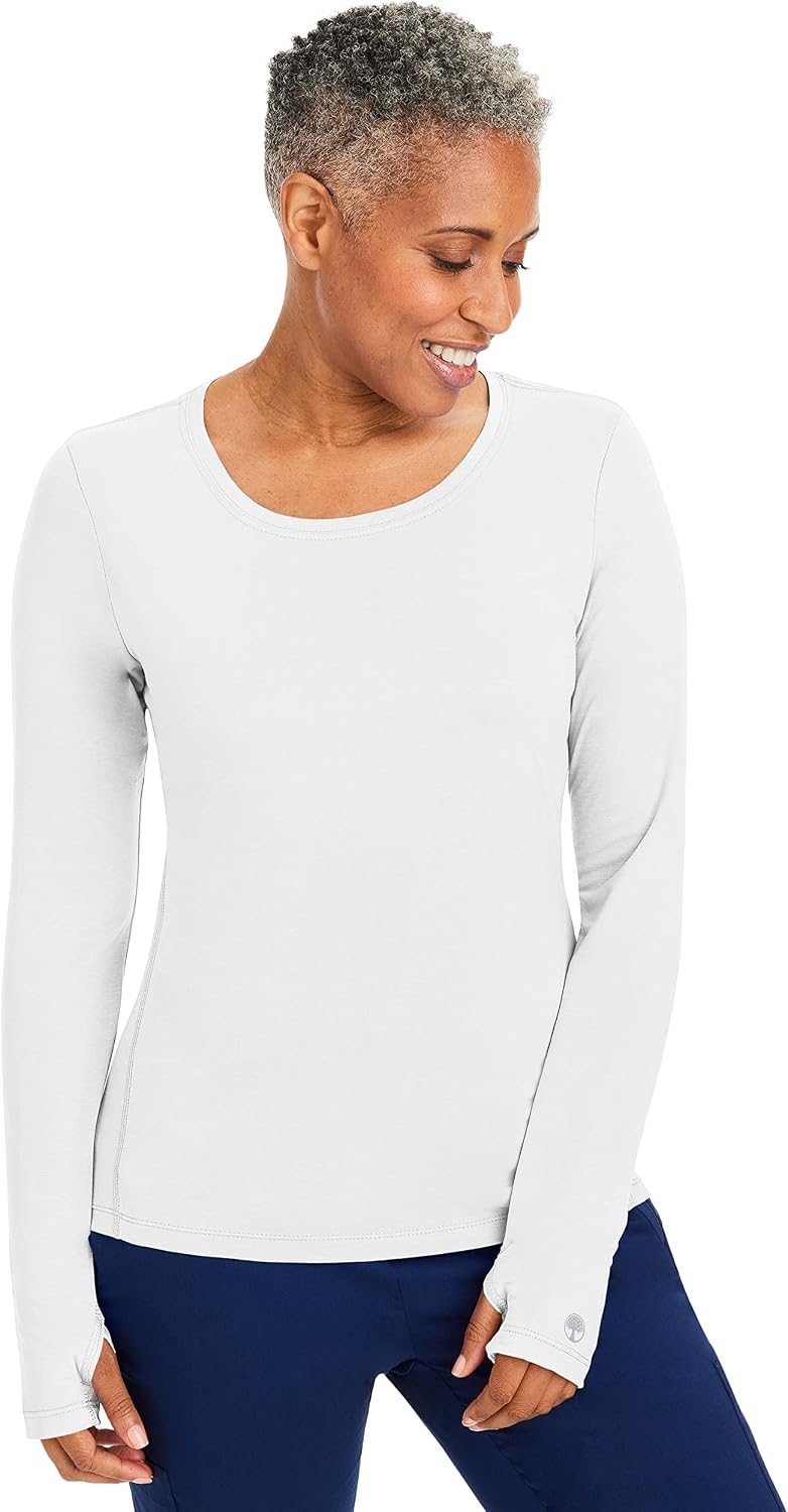 Healing Hands Knits Mackenzie Long Sleeve Underscrub Women's Top Modern Fit - White