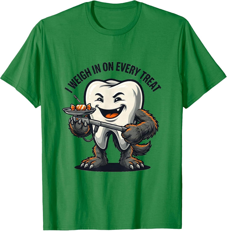 Men's I Weigh In On Every Treat Funny Dentist Halloween Dental Pun T-Shirt - Kelly Green