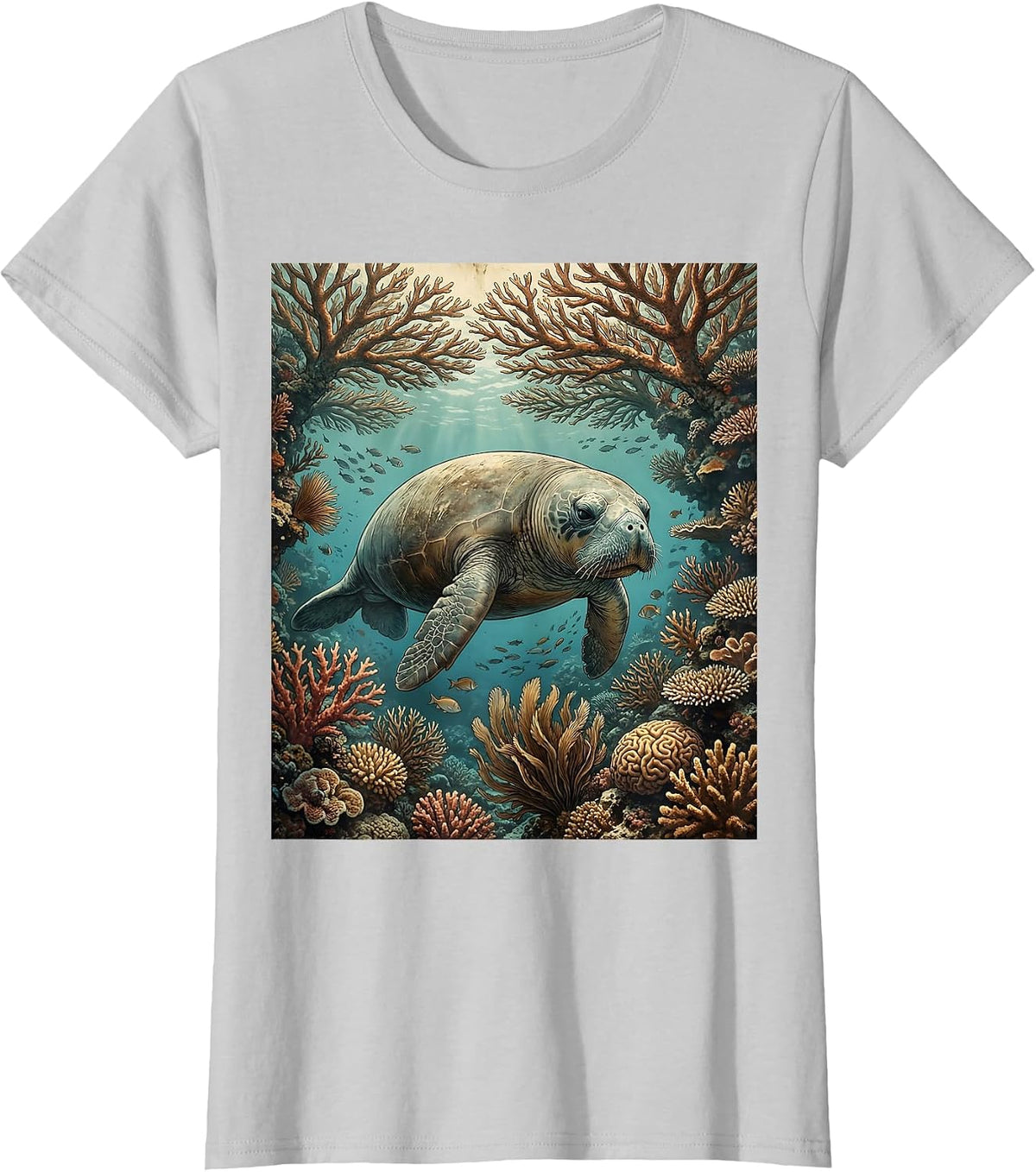 Manatee Coral Reef Cruise Ocean Wildlife Design T-Shirt - Silver Grey