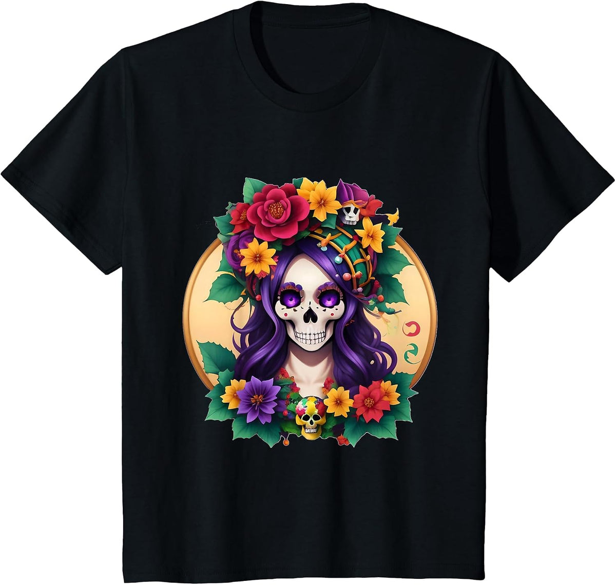 Sugar Skull Carnival Mardi Gras, Colorful Women's Costume T-Shirt - Black