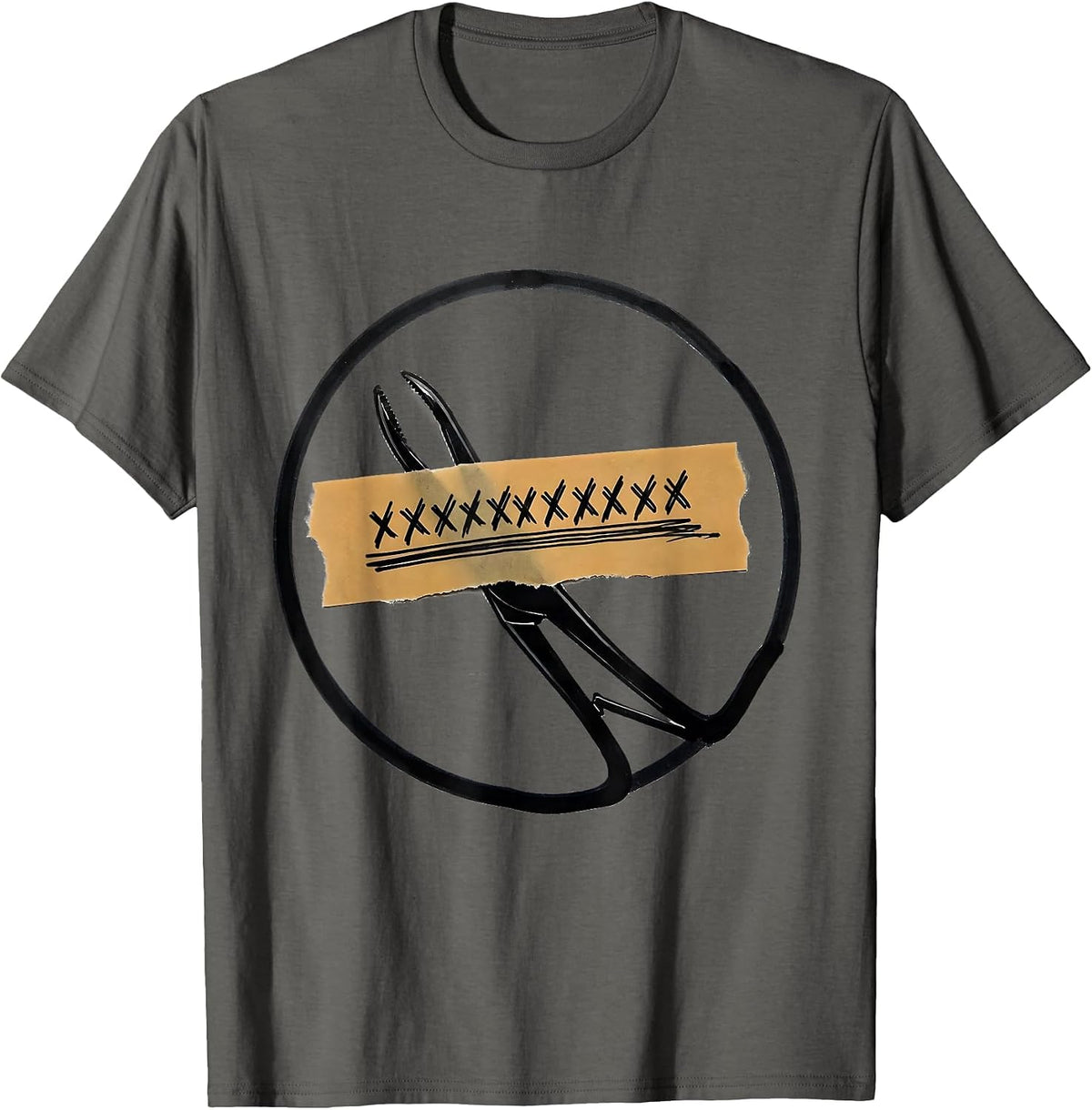 Surgical Clamp Marking Tape Badge Scrub Tech Humor T-Shirt - Asphalt Grey