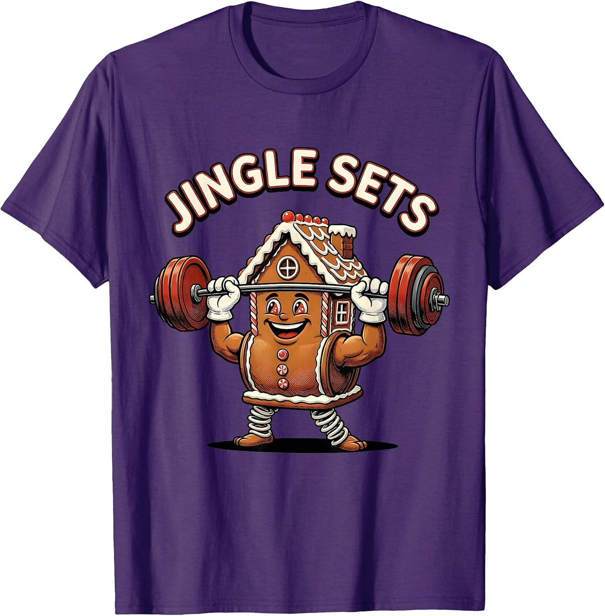Jingle Sets Retro Cartoon Funny Christmas Gym Weightlifting T-Shirt - Purple