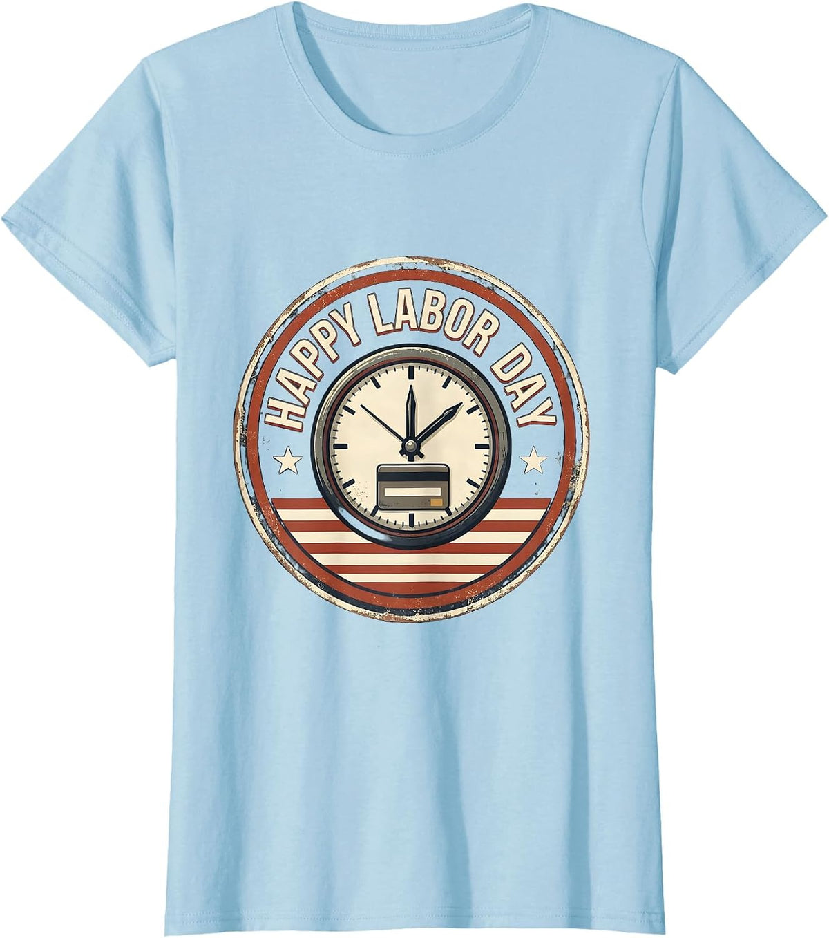 Women's Happy Labor Day Vintage Badge Union Worker Patriotic Holiday T-Shirt - Baby Blue