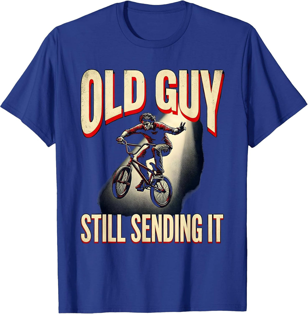 Old Guy Still Sending It Pulp Cover BMX Kids Stunt Riding T-Shirt - Royal Blue