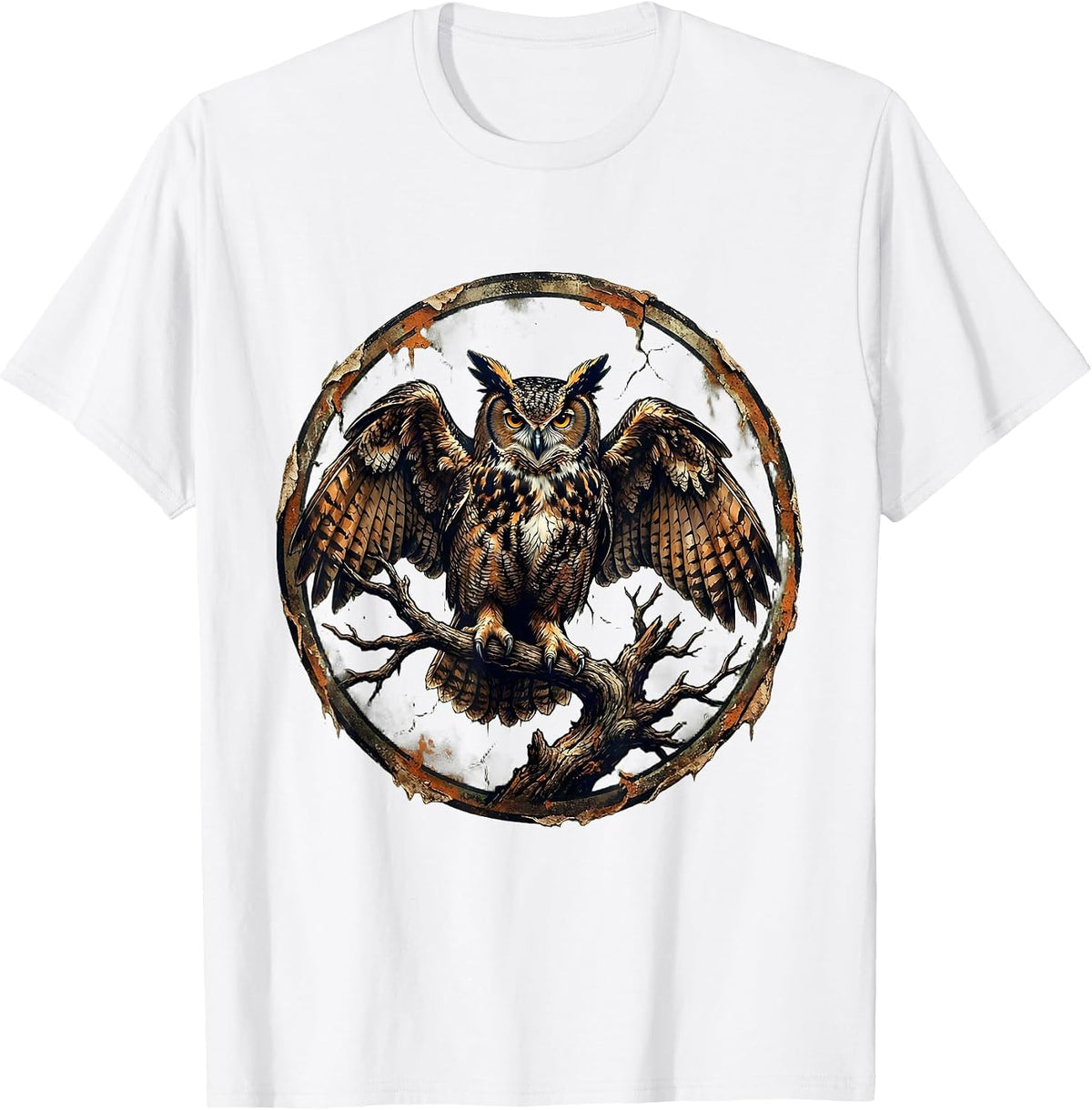 Men's Great Horned Owl Bottomland Camo Hunting Design T-Shirt - White