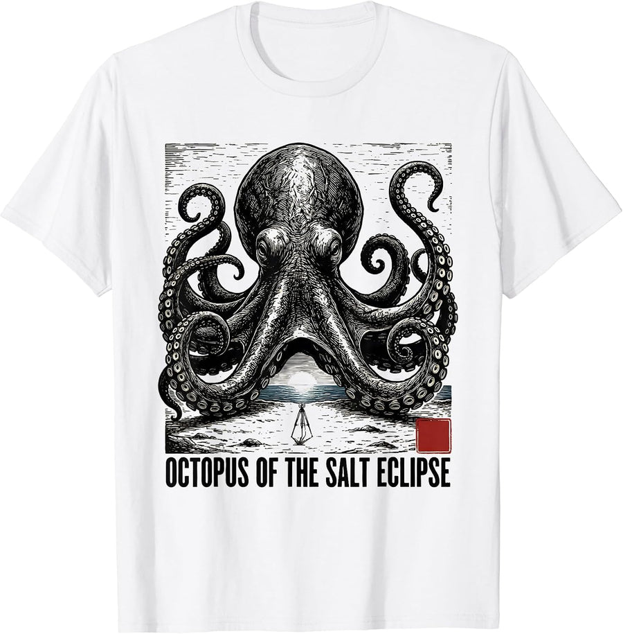 Men's Octopus of the Salt Eclipse Vintage Japanese Ocean Animal T-Shirt - White