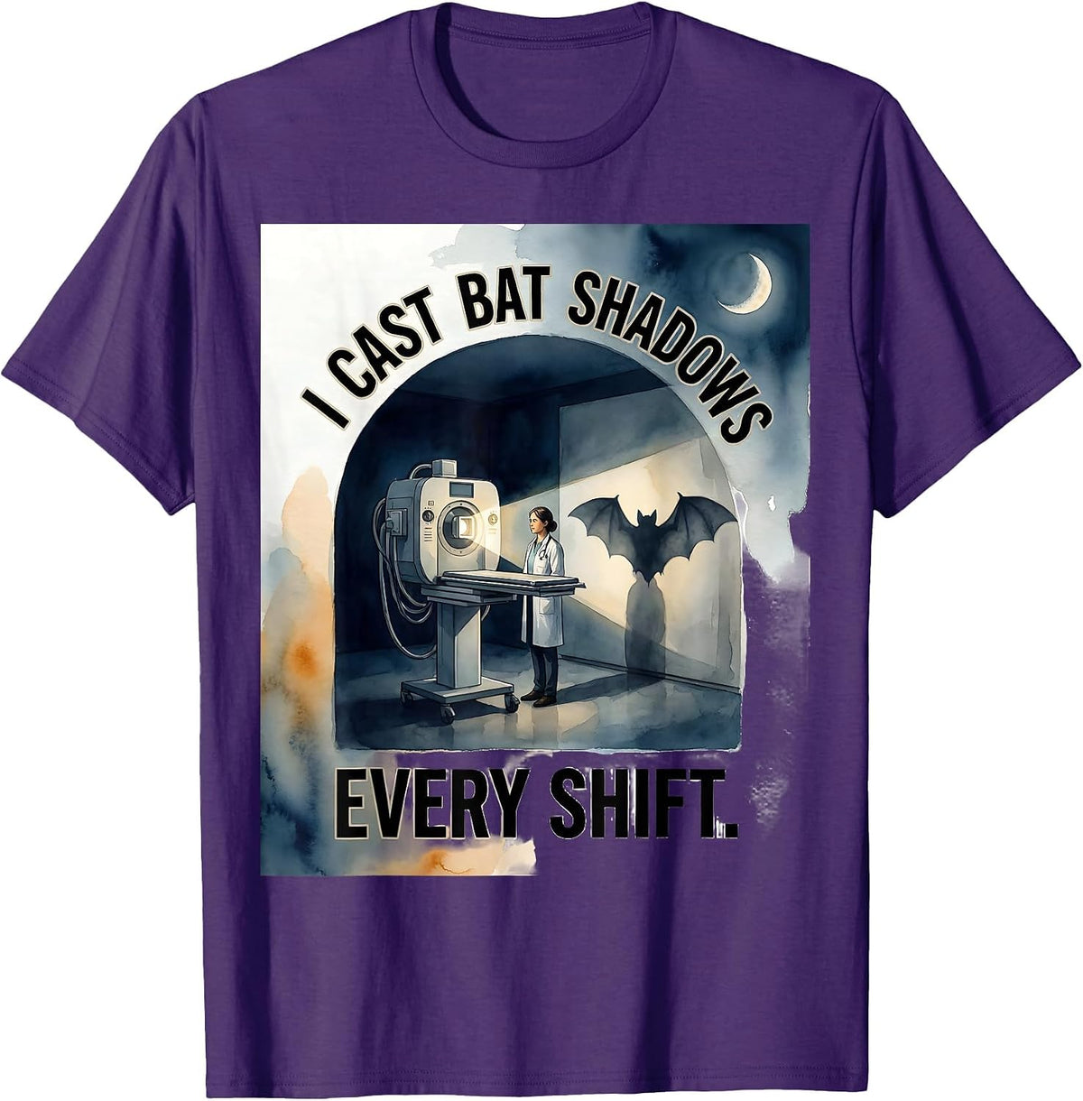 Men's I Cast Bat Shadows Every Shift Funny Radiology Tech T-Shirt - Purple