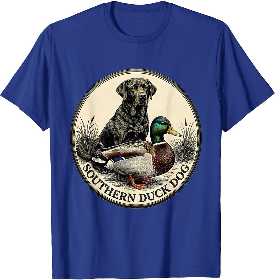 Southern Duck Dog Vintage Labrador Duck Hunting Badge T-Shirt - Royal Blue