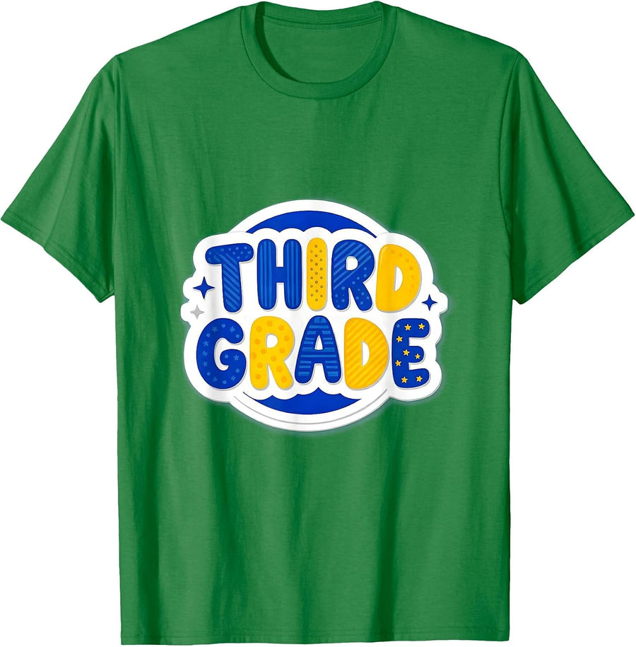 Men's Third Grade Sticker Playful Back To School Teacher Student T-Shirt - Kelly Green