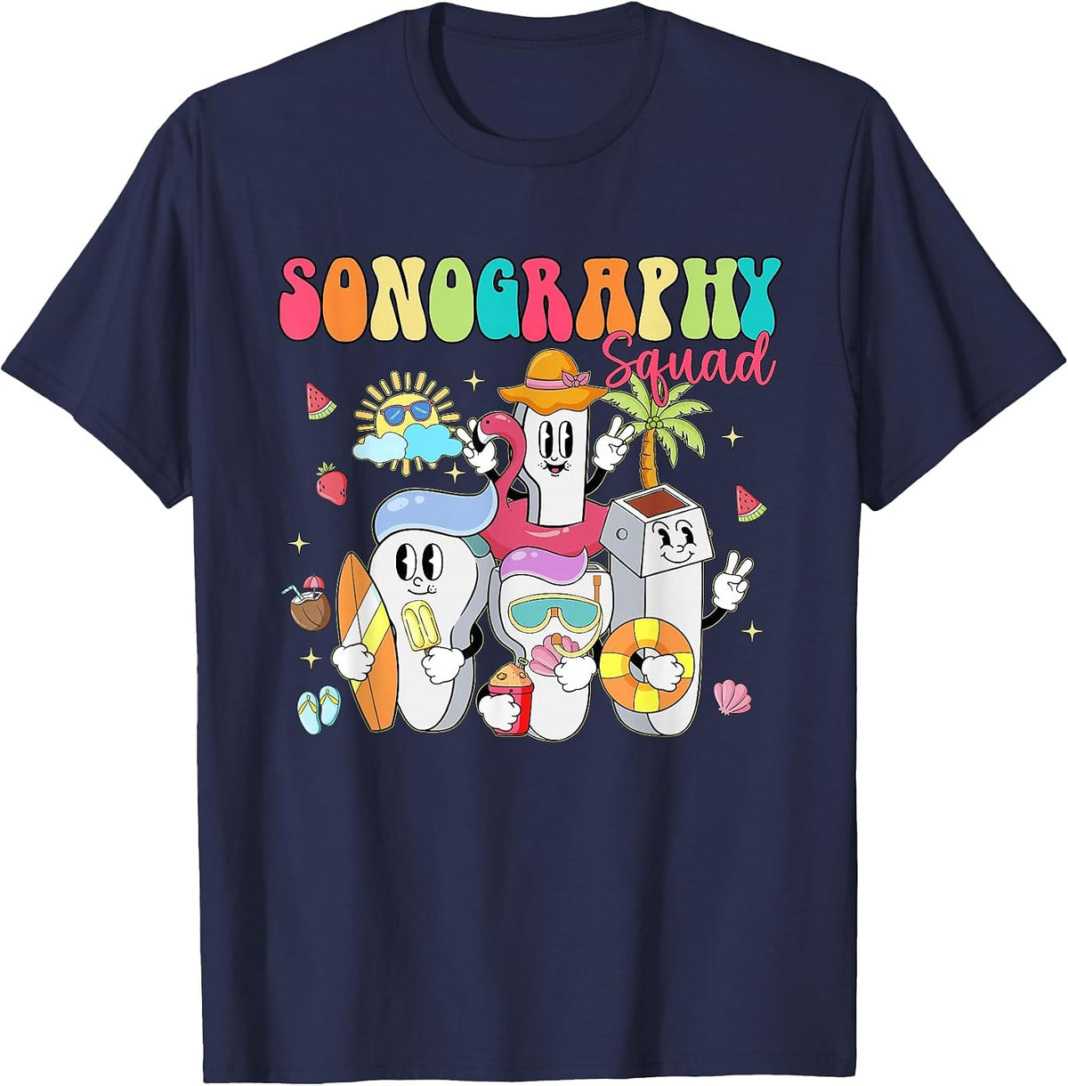 Sonography Squad Summer Vibe Float Ultrasound Tech T-Shirt - Navy Blue