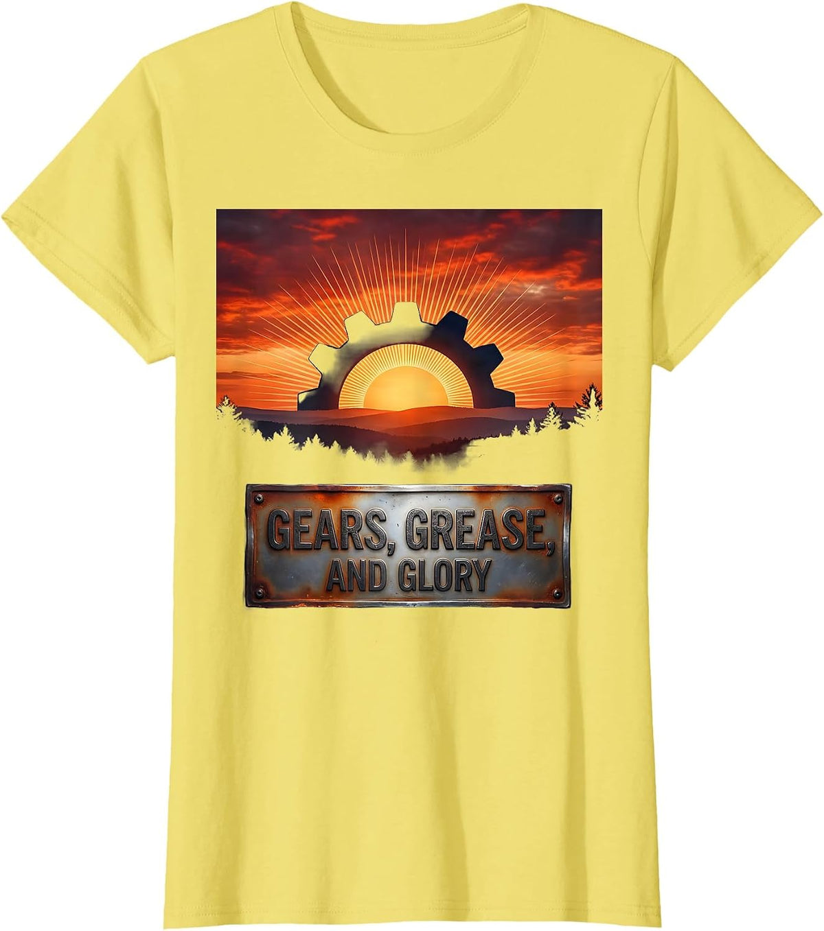 Women's Valley Forge Automotive Gears Grease and Glory Design T-Shirt - Lemon Yellow