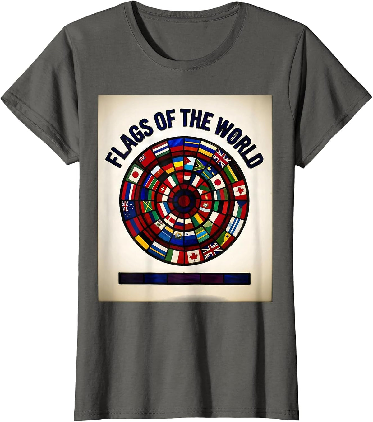 Women's Flags Of The World Stained Glass Mosaic Geography Lover Gift T-Shirt - Asphalt Grey
