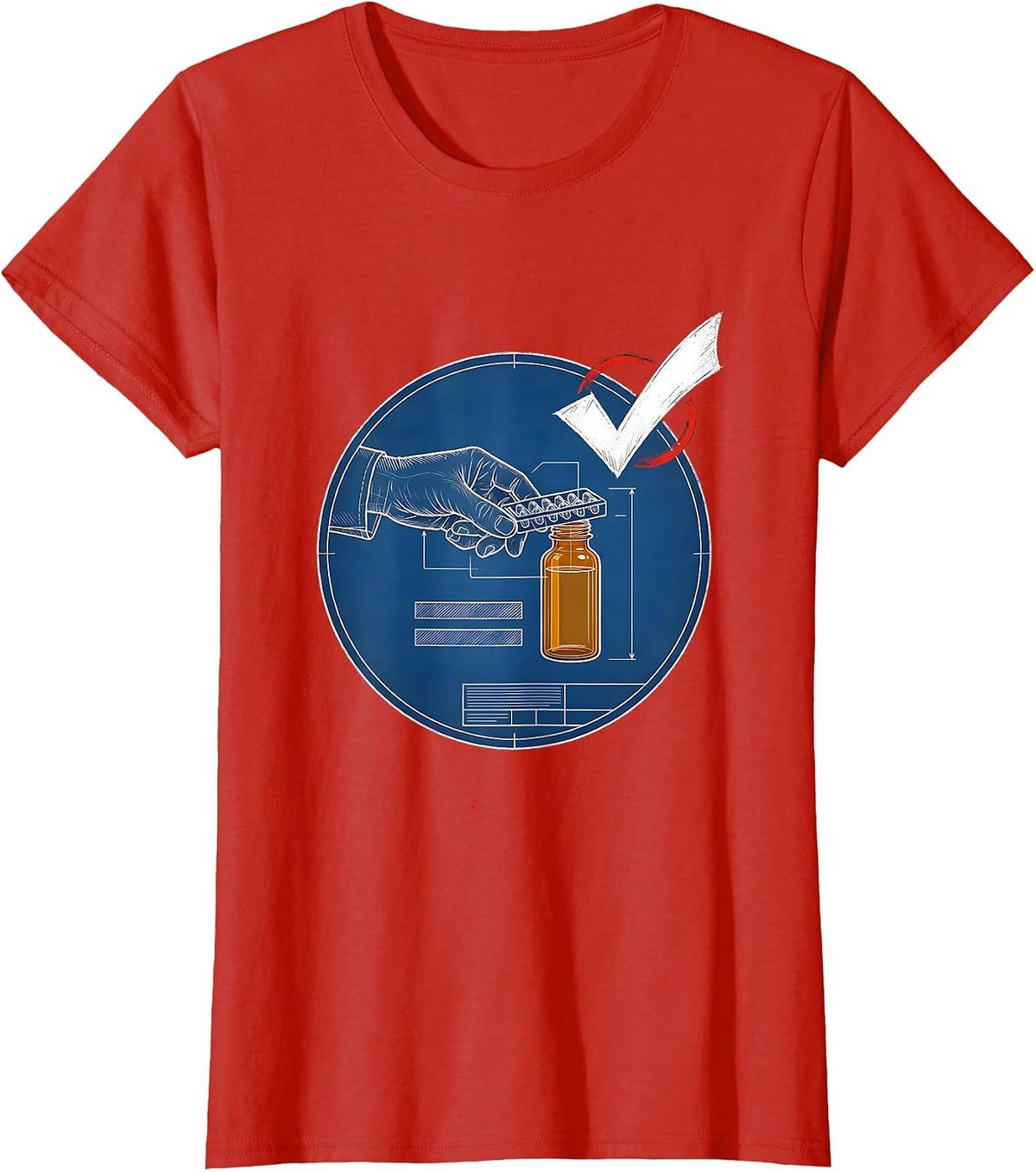 Blueprint Badge Pharmacy Tech Humor Occupational Pride T-Shirt - Red