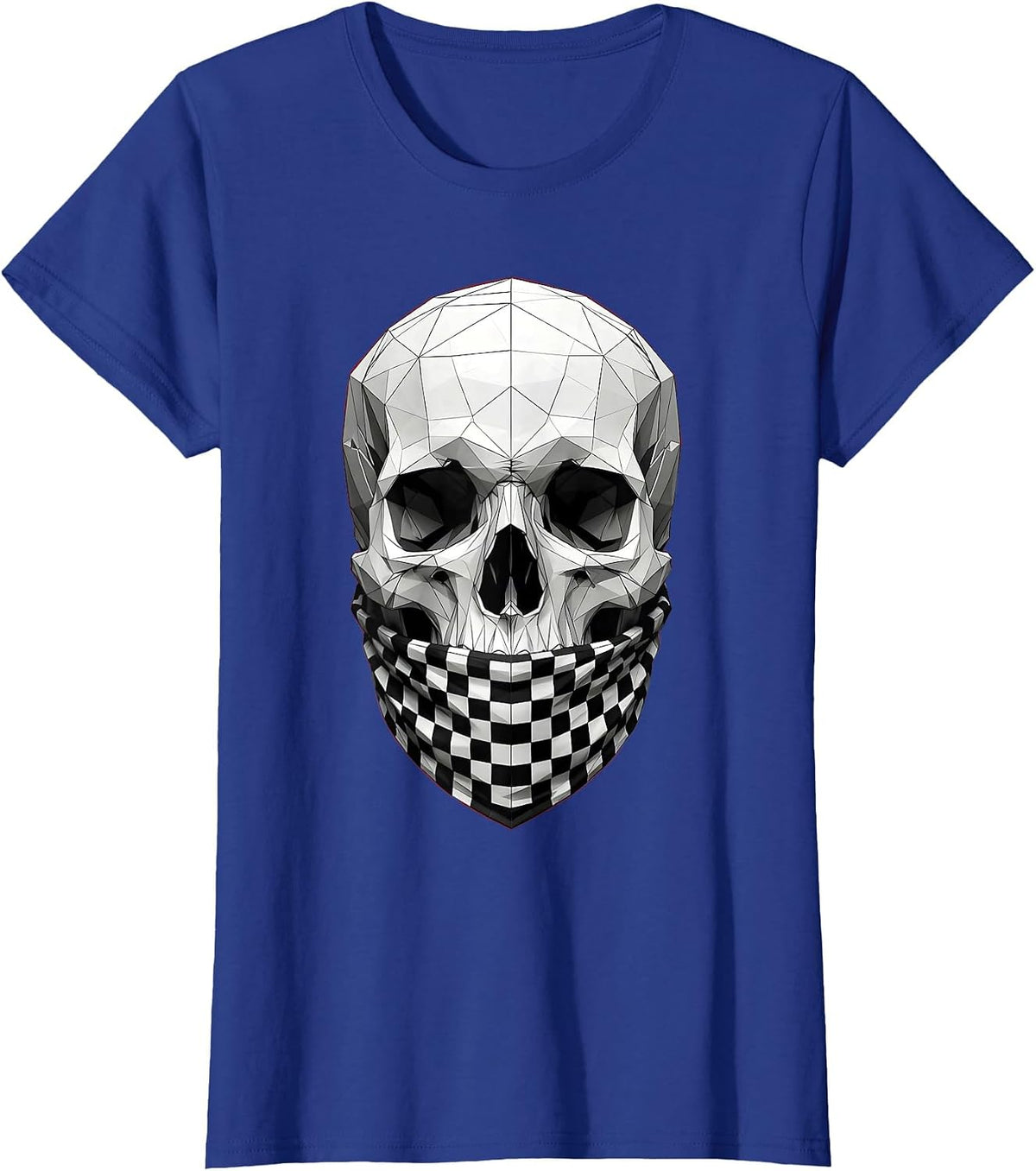 Women's Skull Checkered Bandana Graphic Design T-Shirt - Royal Blue