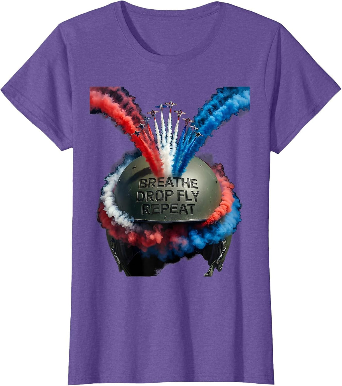 Breathe Drop Fly Repeat Skydiving Design T-Shirt - Purple Heather