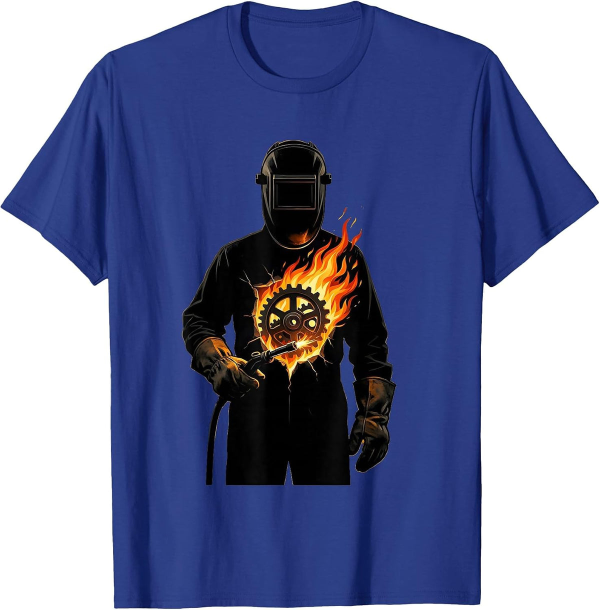 Welder Gear and Flames Open Chest Graphic T-Shirt - Royal Blue