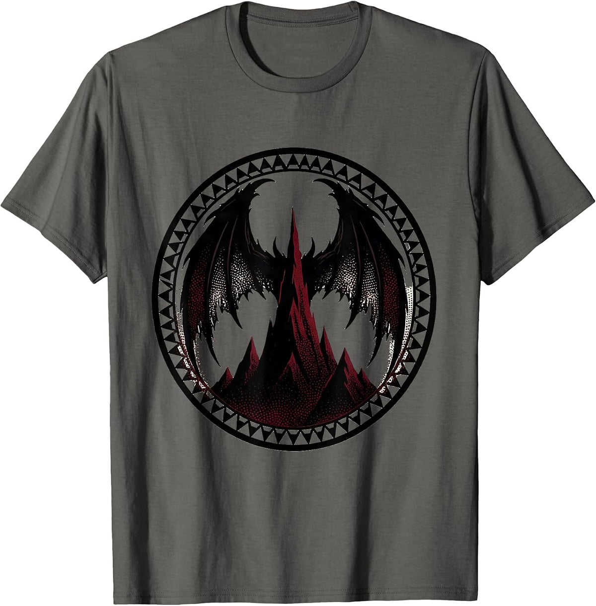 Men's Demon Wings Over Mountain Peaks Metal Graphic T-Shirt - Asphalt Grey