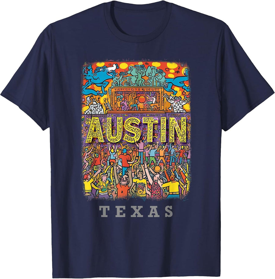 Austin Texas TX Live Music Scene SD715 T-Shirt - Navy Blue