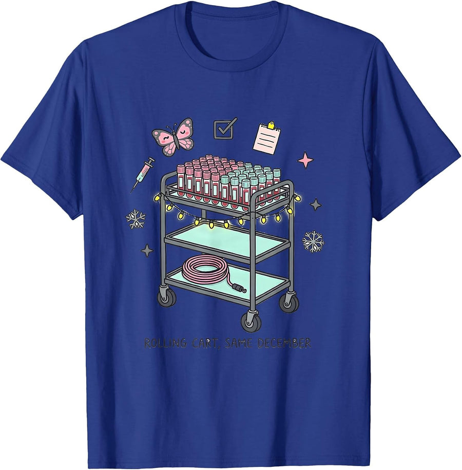 Rolling Cart Same December Kawaii Phlebotomist Holiday Humor T-Shirt, Men, Royal Blue, 3X-Large - As Pictured