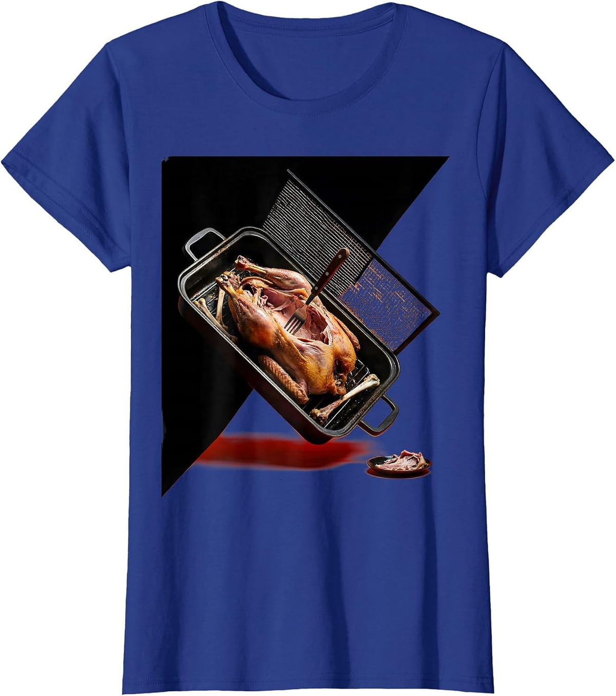 Women's Roasting Pan Turkey Carcass Funny Thanksgiving Group T-Shirt - Royal Blue