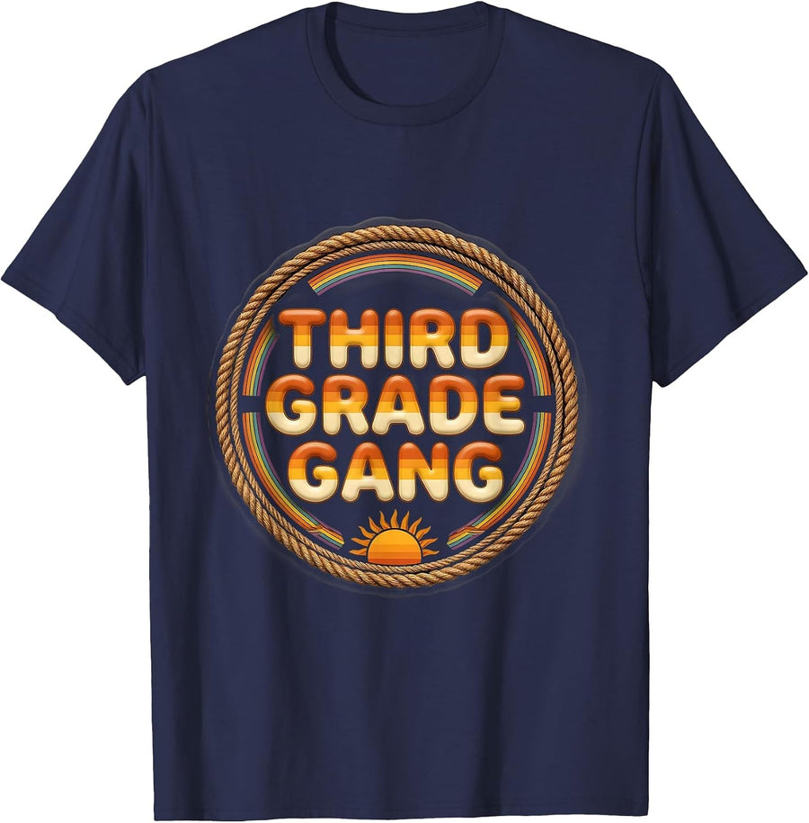 Third Grade Gang Retro 70s Back To School Teacher Student T-Shirt - Navy Blue