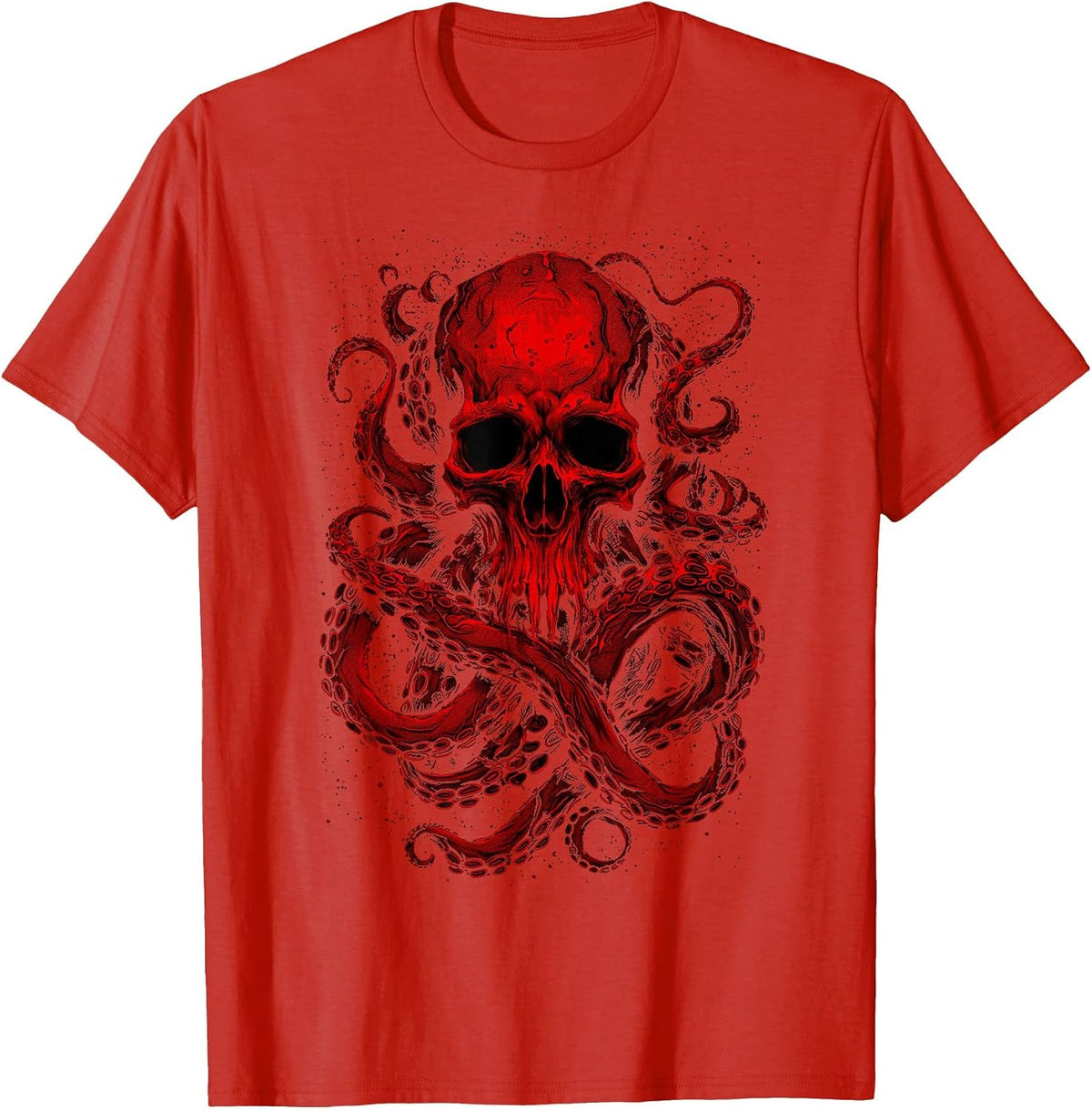 Octopus Skull Monster Red Krakens Cthulhus Cool for Men Boys T-Shirt - Red