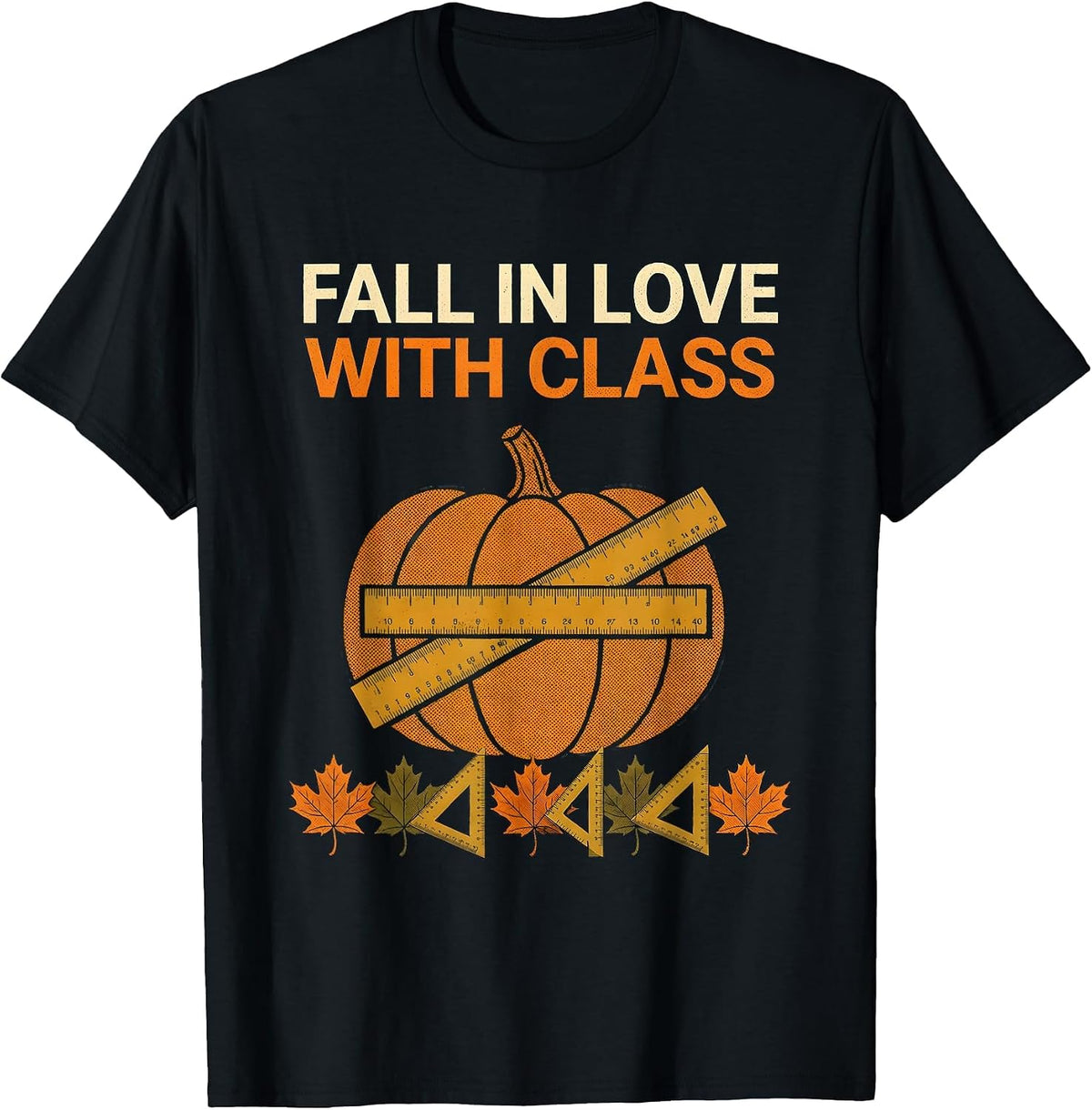 Men's Fall In Love With Class Retro Autumn Pumpkin Teacher T-Shirt - Black