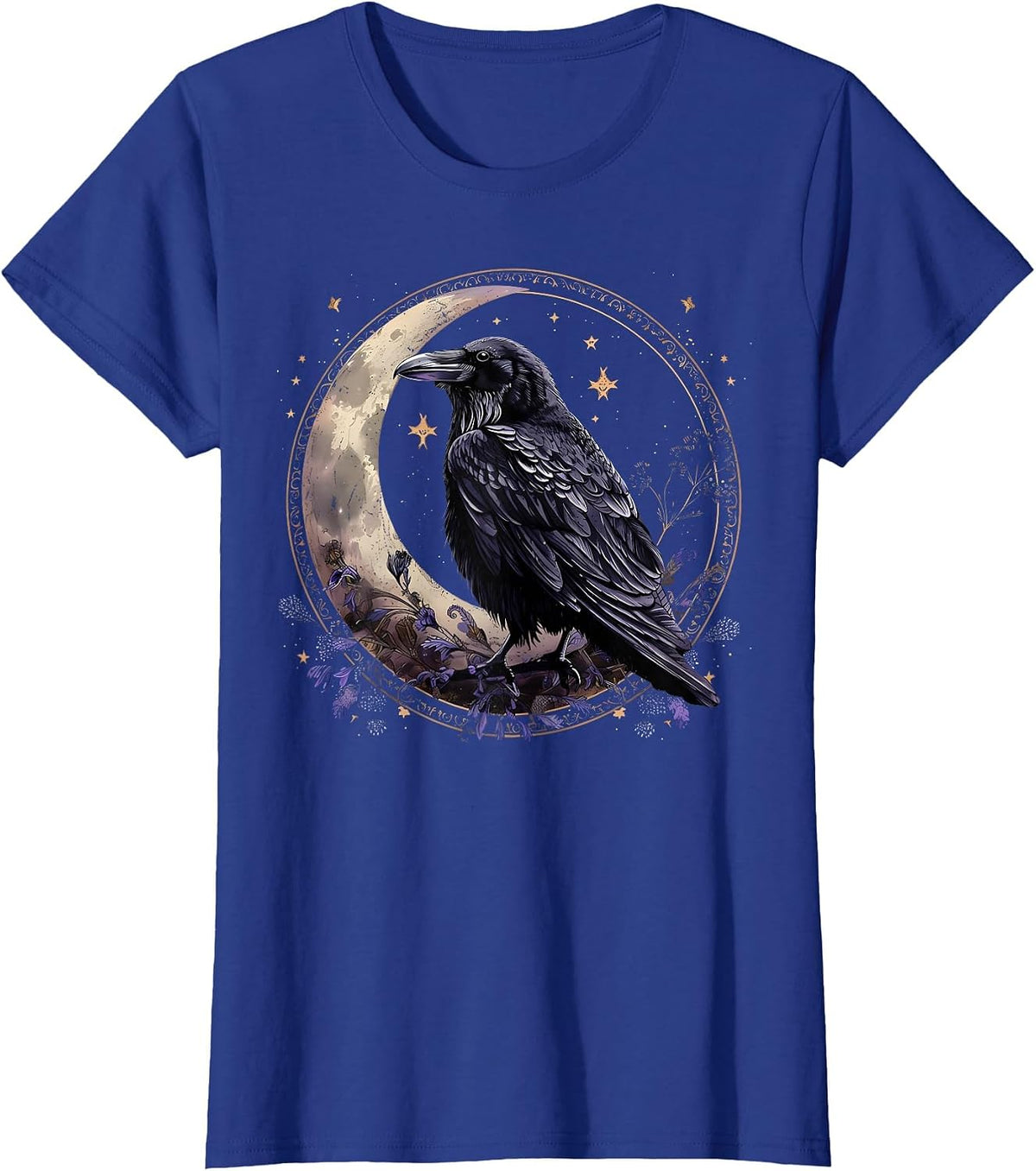 Whimsigoth Raven Moon Gothic Raven Dark Mystical Bird Nature T-Shirt - Royal Blue