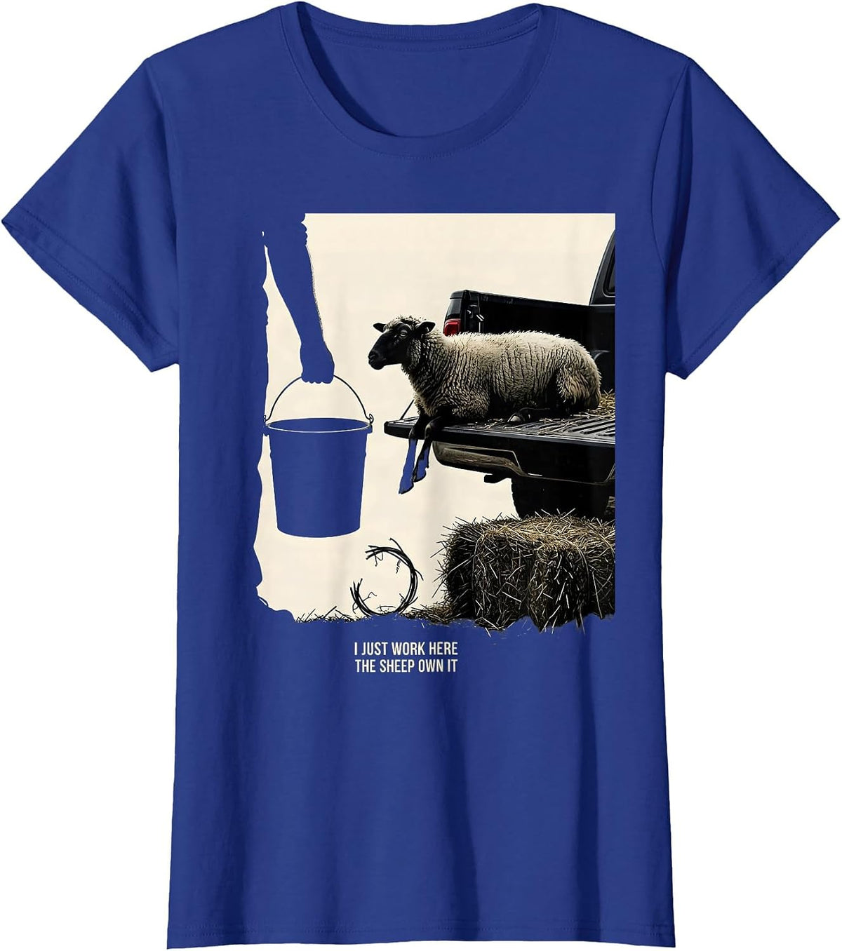 Women's I Just Work Here The Sheep Own It Funny Goat Farmer Owner T-Shirt - Royal Blue