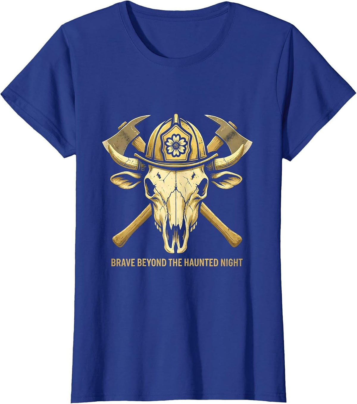 Women's Halloween Firefighter Station Pride Haunted Night T-Shirt - Royal Blue
