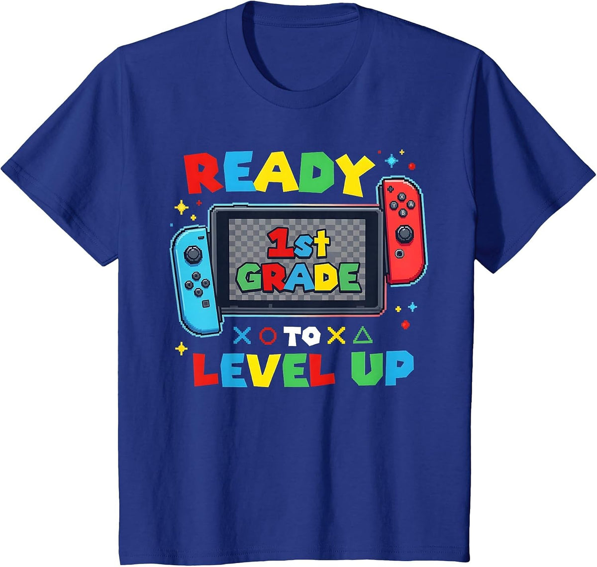 Level Up Gamer First Grade Boys Back to School 1st Grade Kid T-Shirt - Royal Blue