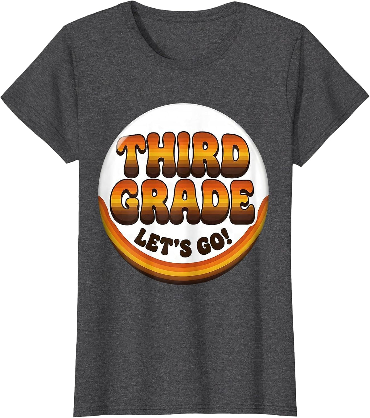 Women's Third Grade Let's Go Retro 70s Back to School Teacher T-Shirt - Dark Heather Grey