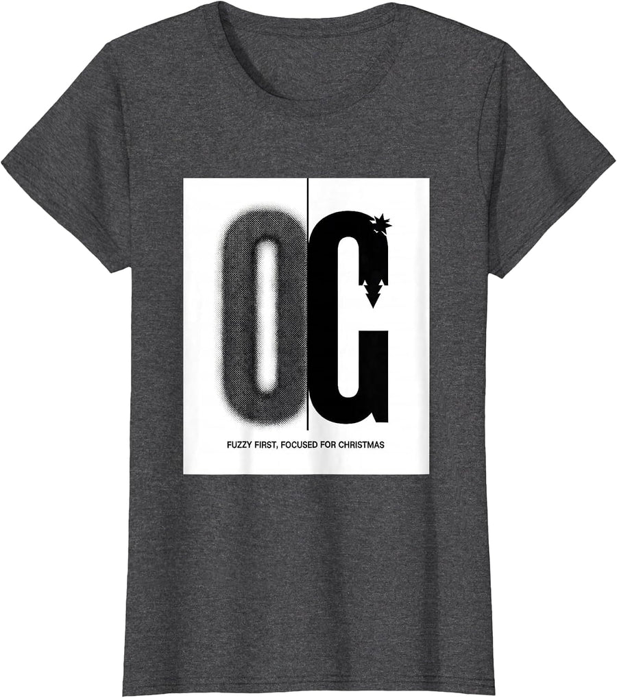 Women's Fuzzy First Focused For Christmas Optometrist Eye Doctor T-Shirt - Dark Heather Grey
