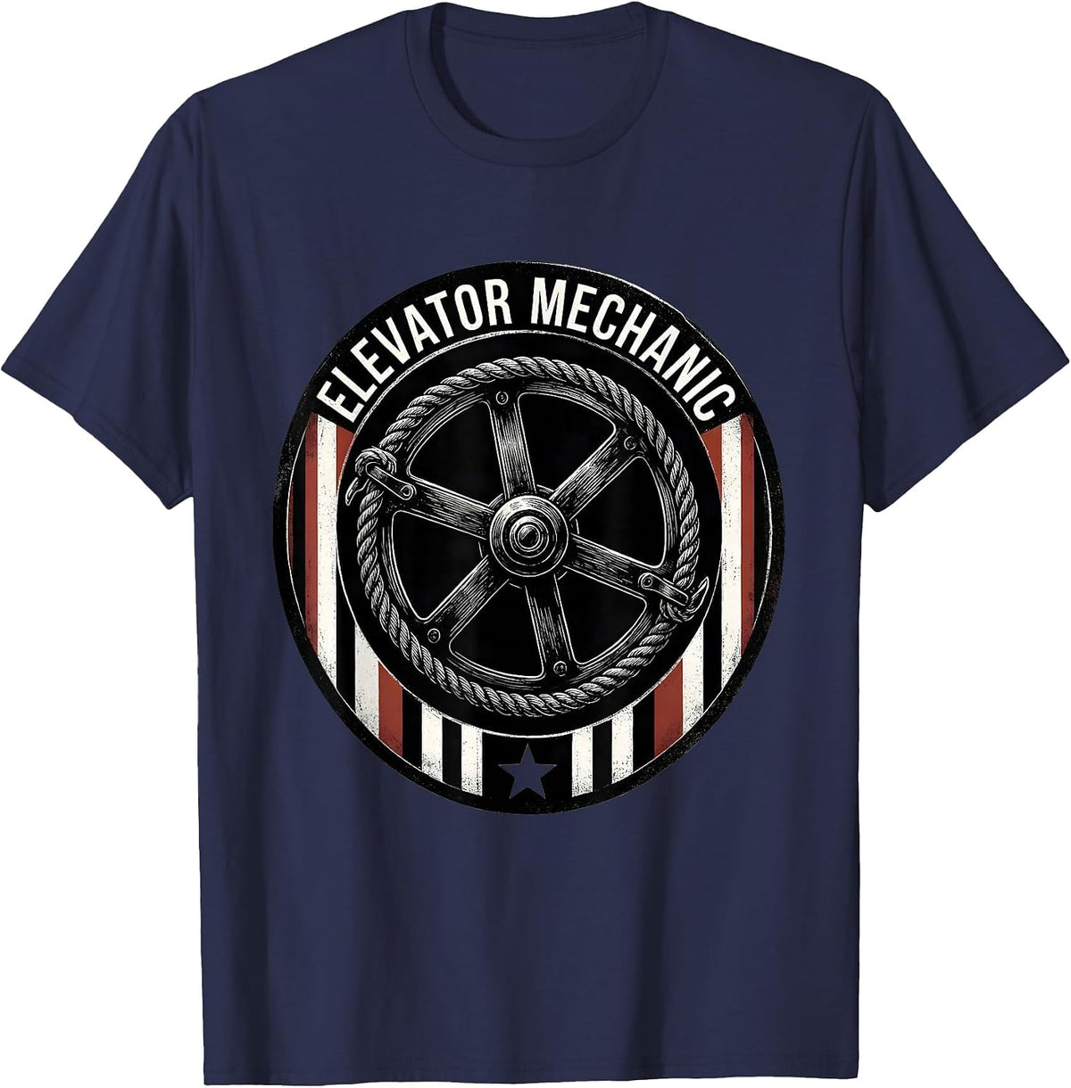 Elevator Mechanic Scratchboard Patriotic American Flag Gift T-Shirt - Navy Blue