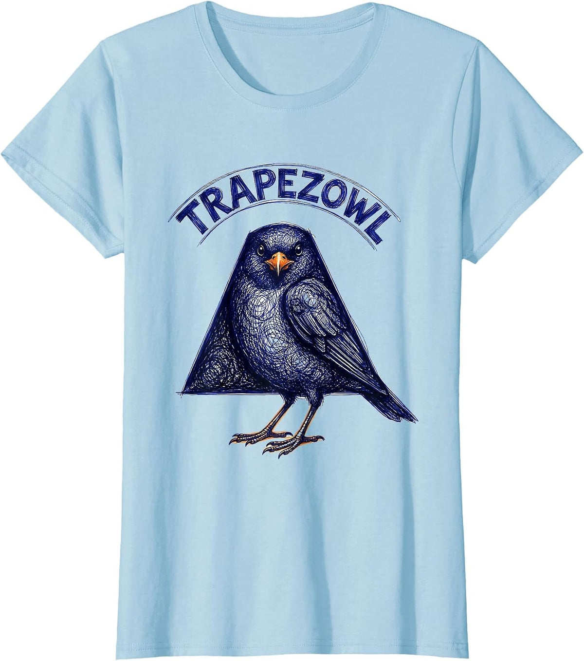 Trapezowl Ballpoint Scribble Geometric Bird Pun Funny Math T-Shirt - Baby Blue
