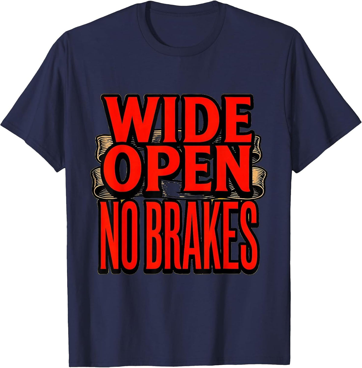 Wide Open No Brakes Dirt Bike Rider Design T-Shirt - Navy Blue