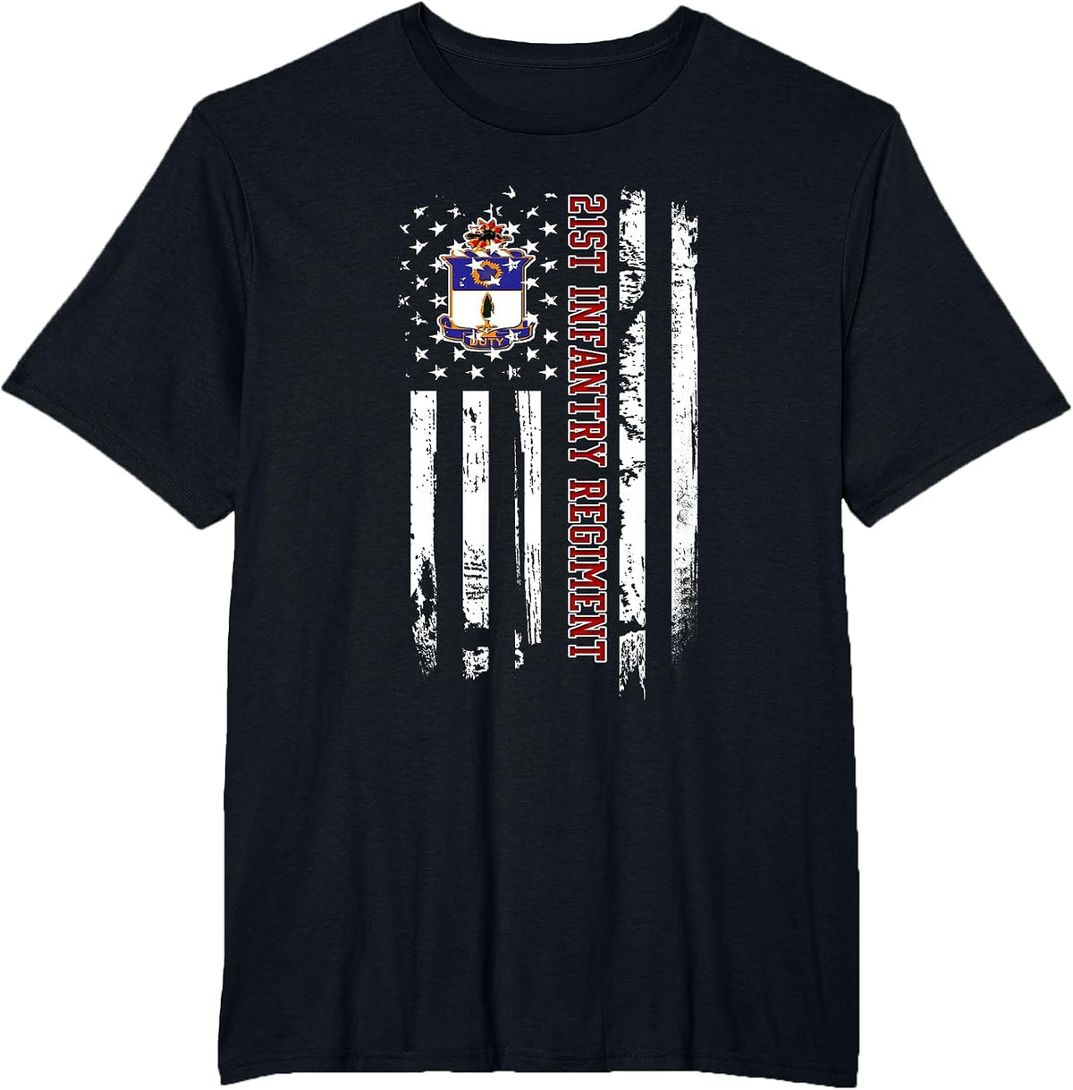 21st Infantry Regiment Veteran USA Flag Veterans Day Xmas T-Shirt - Black