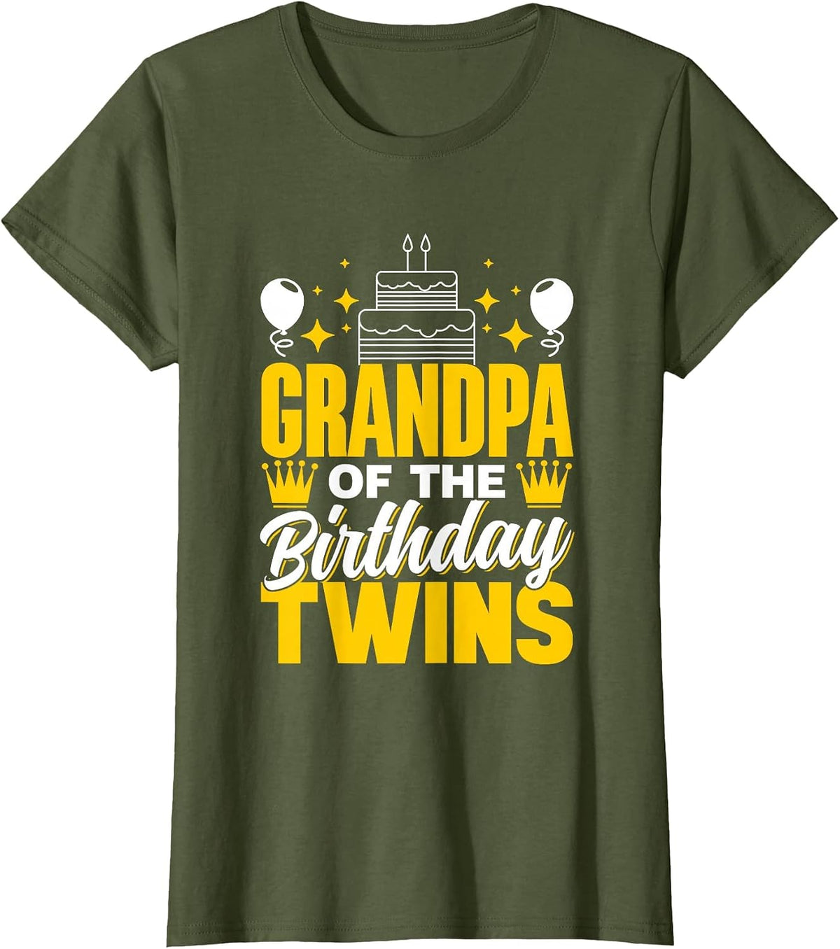 Grandpa of The Birthday Twins Celebrate Cute Twin Granddad T-Shirt - Olive Green