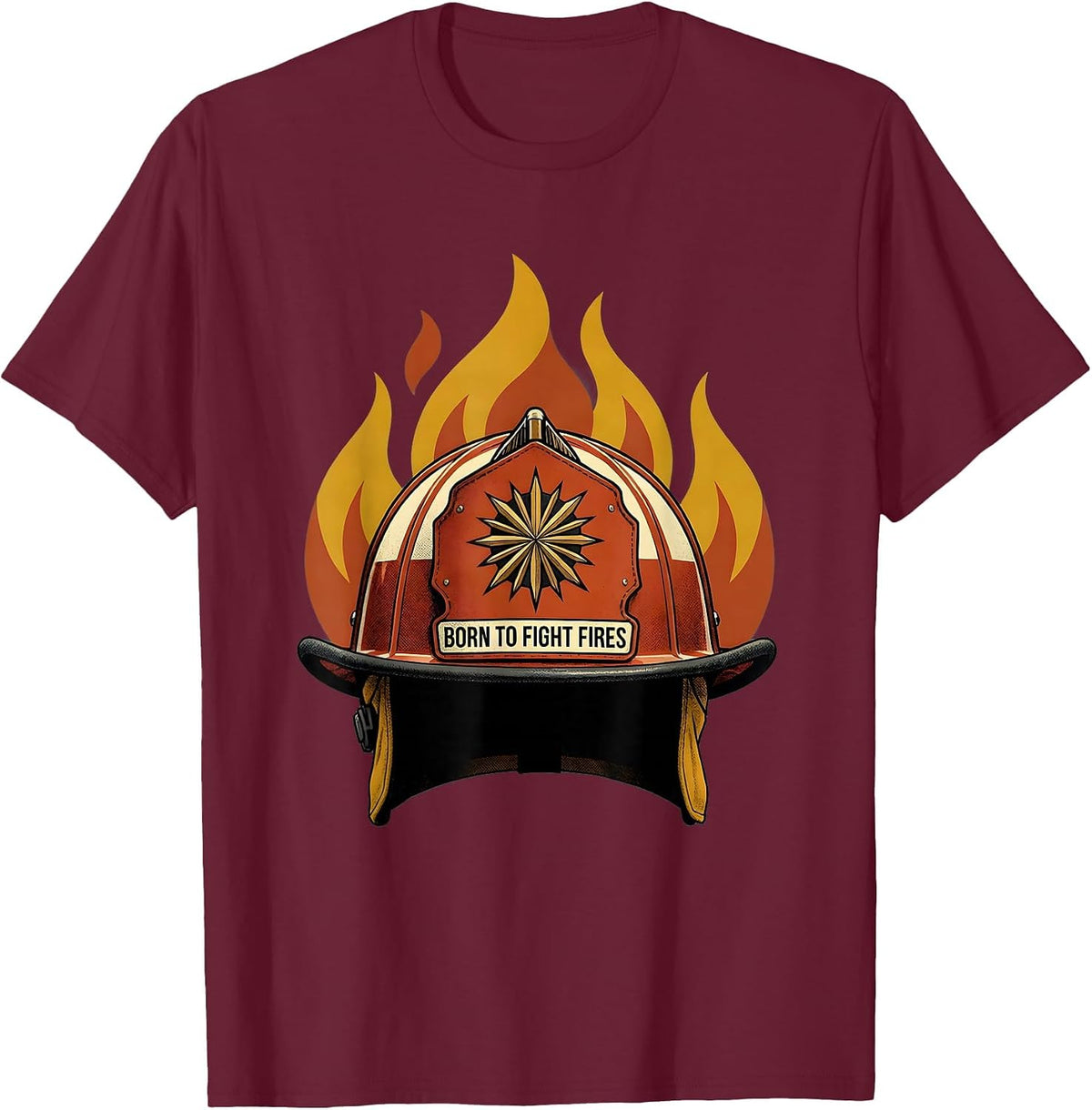 Born to Fight Fires Firefighter Design T-Shirt - Burgundy