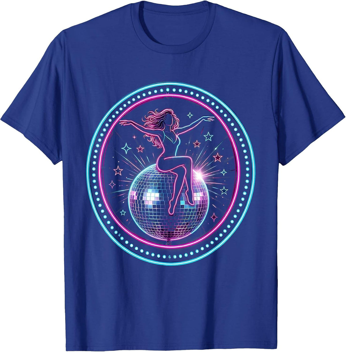 Disco Ball Rider Cosmic Groovy Retro Space Art T-Shirt - Royal Blue