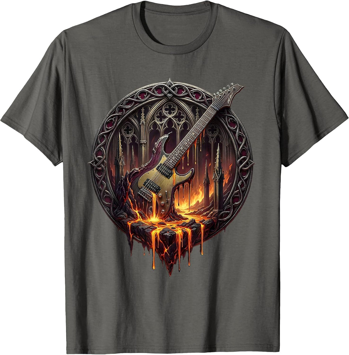 Men's Molten Guitar Strings Metal Music Graphic T-Shirt - Asphalt Grey