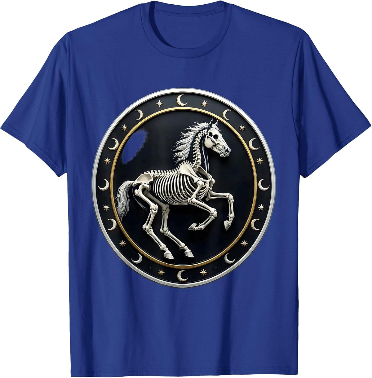 Skeleton Horse Galloping Night Scene Graphic T-Shirt - Royal Blue