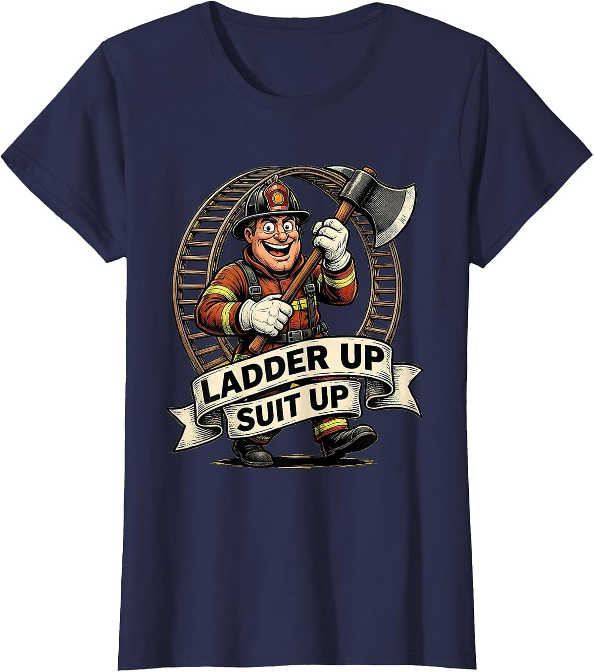 Women's Ladder Up Suit Up Firefighter Graphic Design T-Shirt - Navy Blue