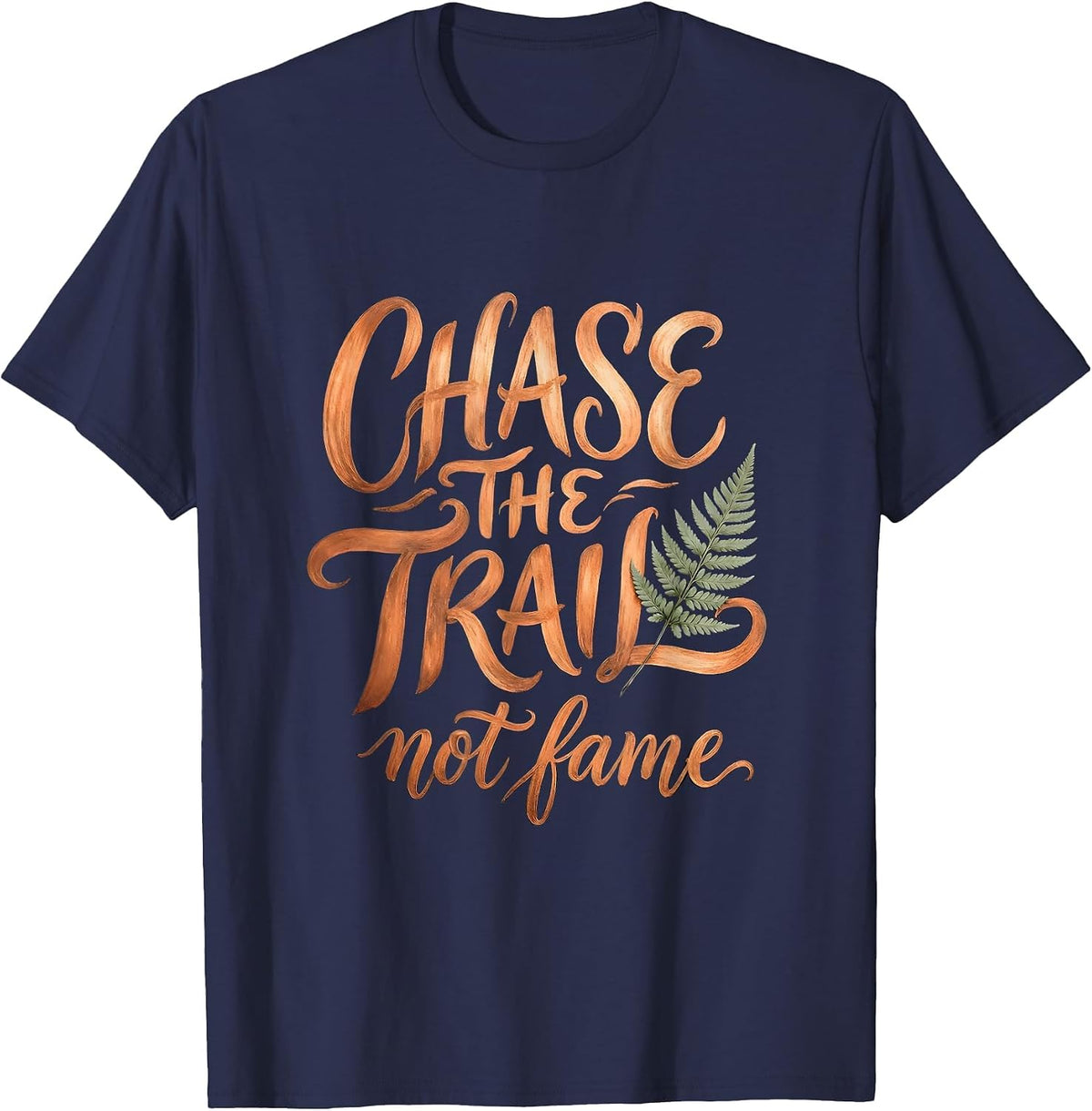 Chase the Trail Not Fame Mountain Bike Design T-Shirt - Navy Blue