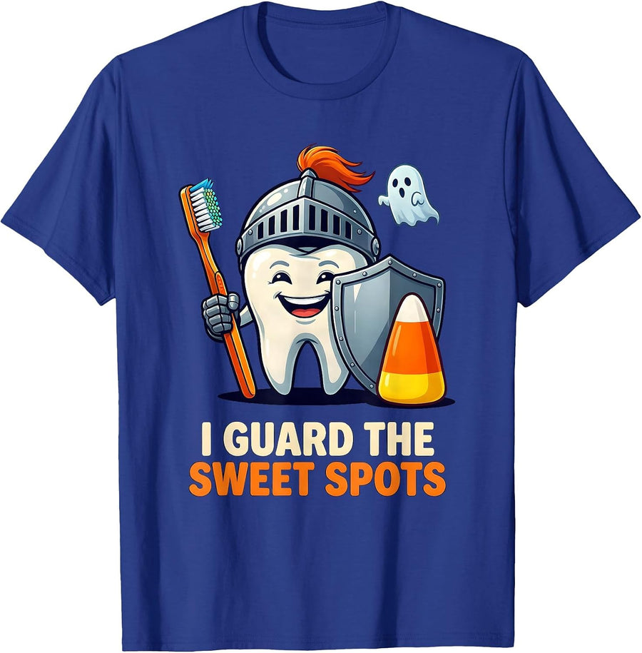 I Guard The Sweet Spots Funny Halloween Dentist Dental Pun T-Shirt - Royal Blue
