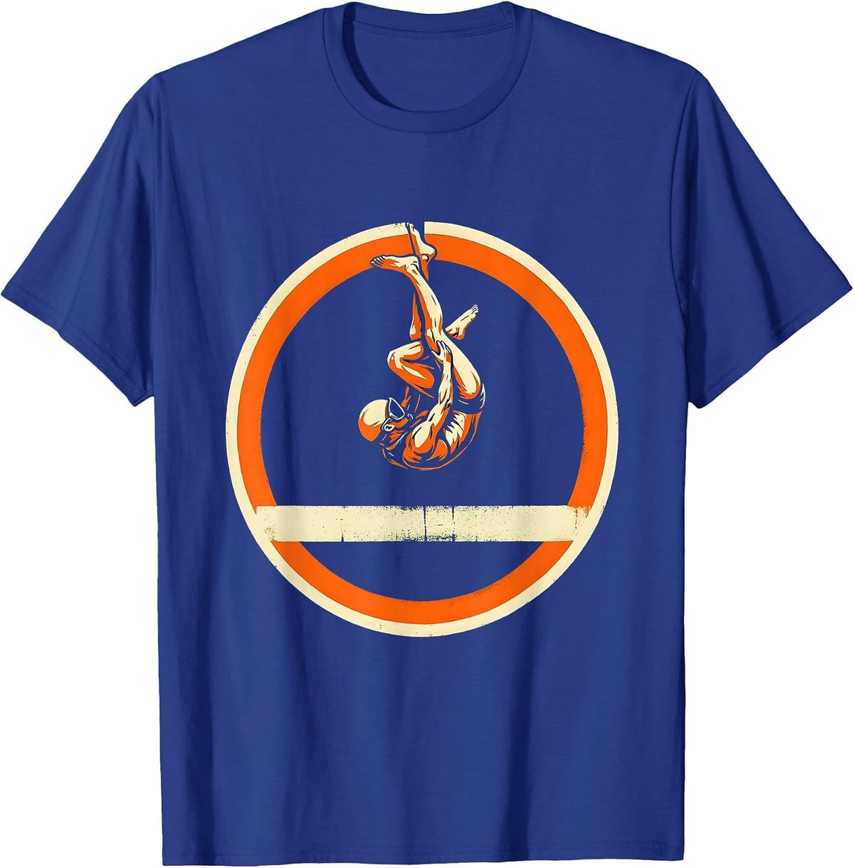 Men's Diver Tuck Position Mid-Air Diving Illustration T-Shirt - Royal Blue