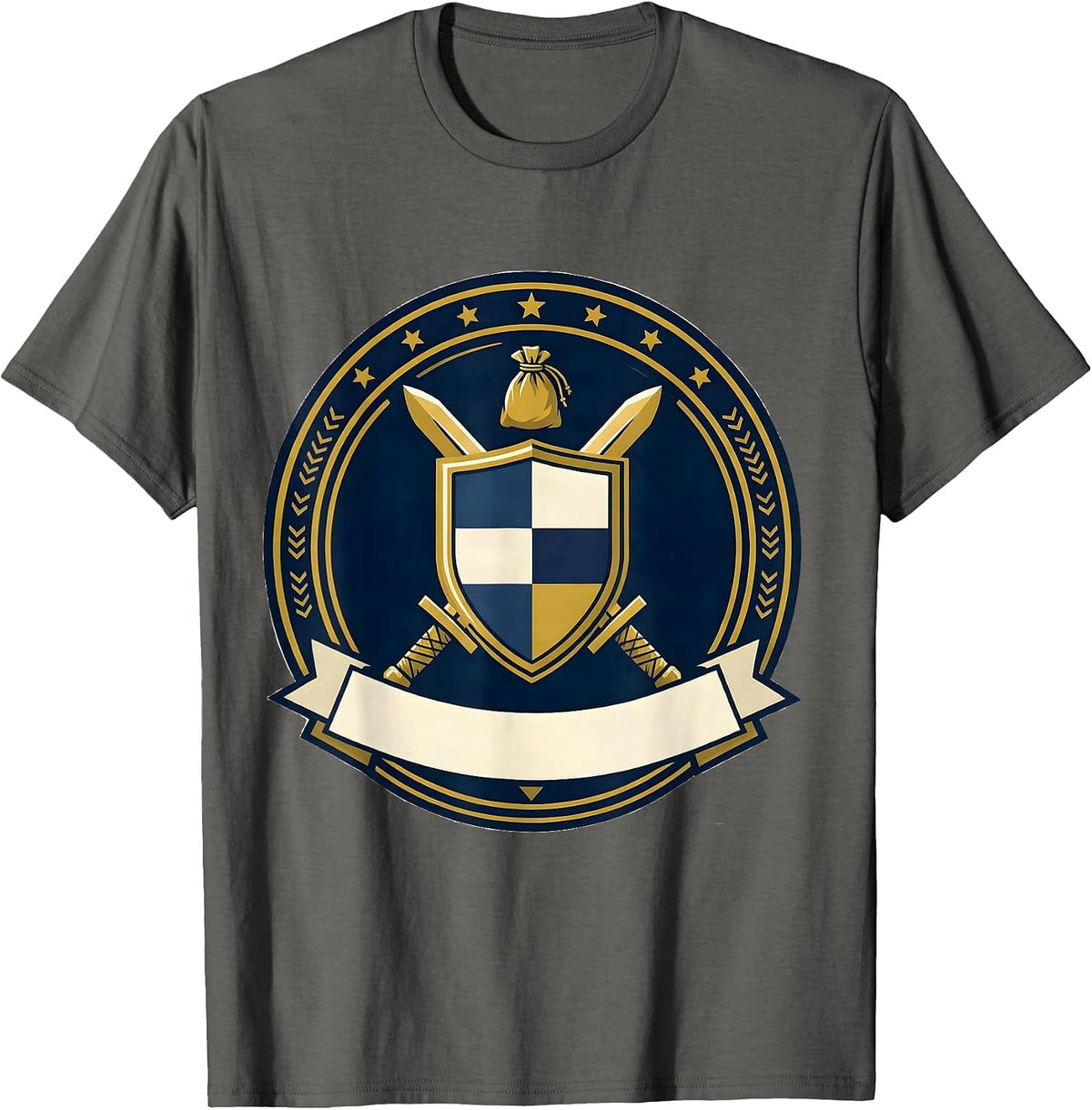 Climbing Shield Crest Emblem Rock Climber Bouldering Humor T-Shirt - Asphalt Grey